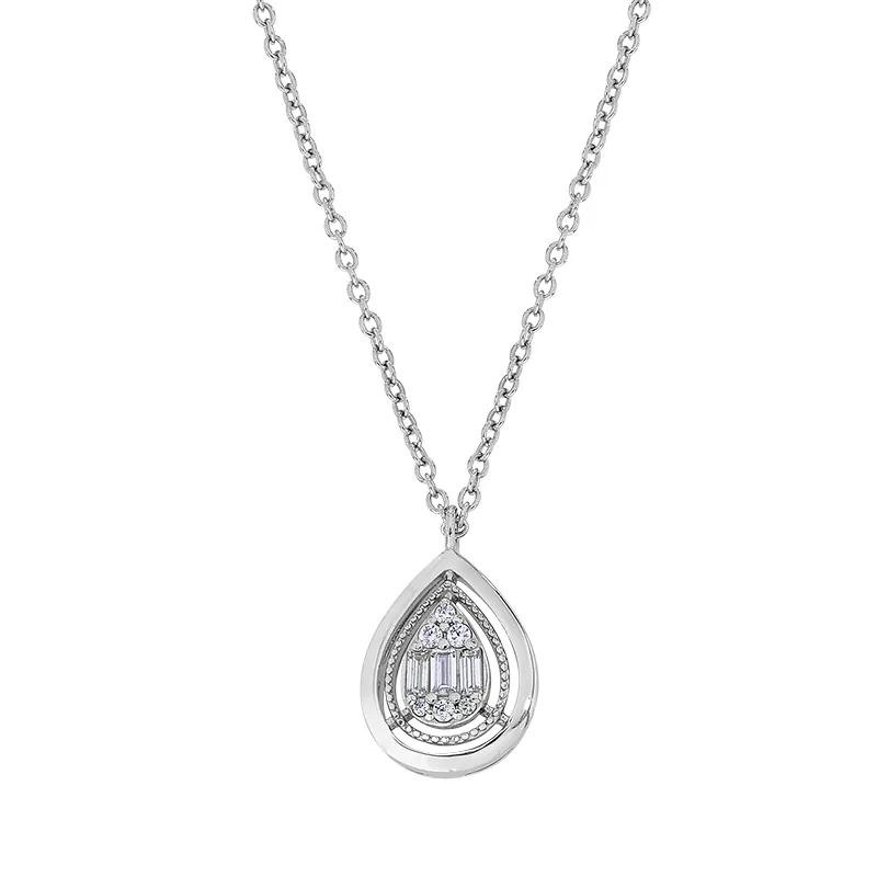 Gargantilla en plata Ley 925, Lágrima, con zircones, 42 cm. de largo, 1 mm. de ancho, de la coleccion Sueños