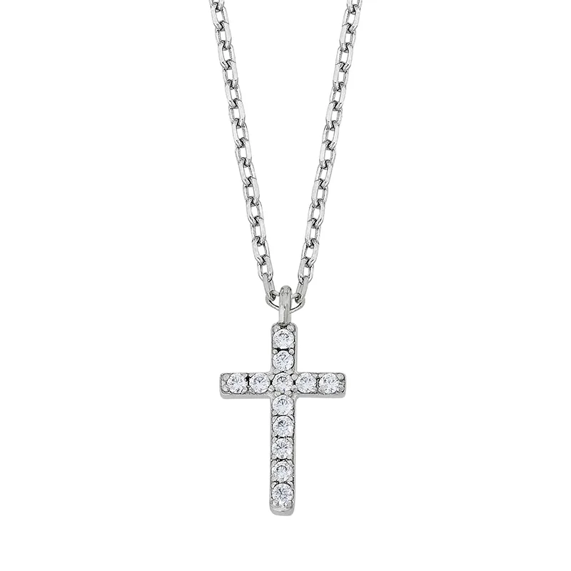 Gargantilla en plata Ley 925, Cruz, con cristales, 45 cm. de largo, 1 mm. de ancho, de la coleccion Sueños