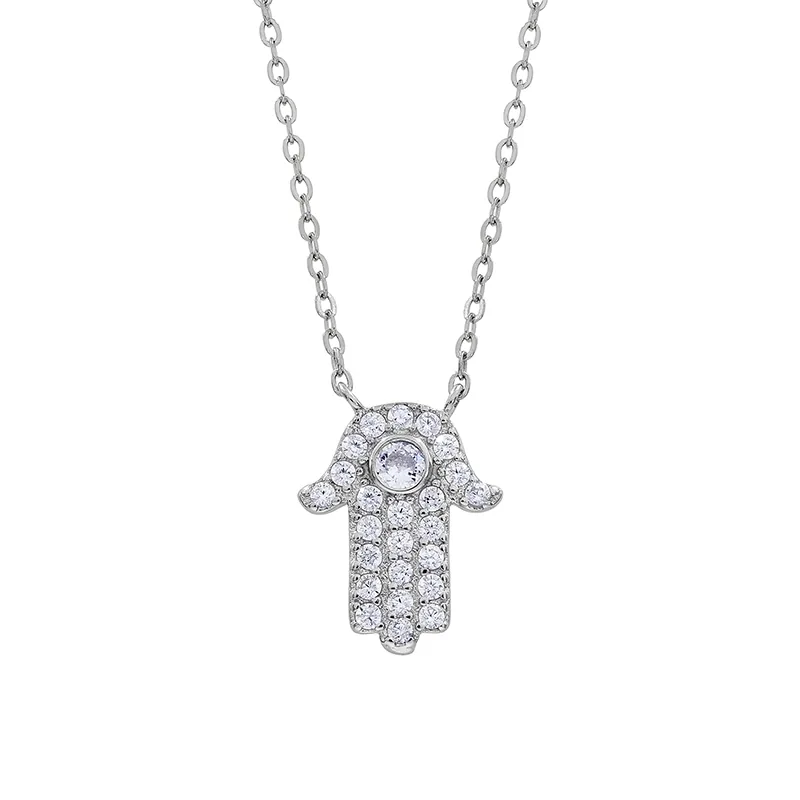 Gargantilla en plata Ley 925, Hamsa, con cristales, 42 cm. de largo, 1 mm. de ancho, de la coleccion Sueños