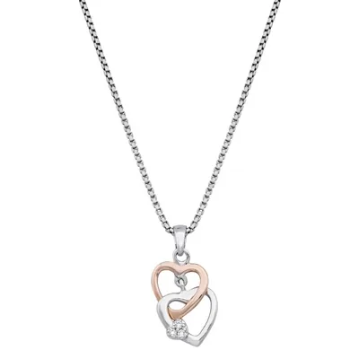 Gargantilla en plata Ley 925, Corazón, con cristales, 50 cm. de largo, 1 mm. de ancho, de la coleccion Sueños