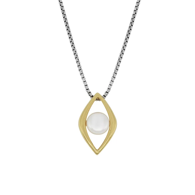 Gargantilla en plata Ley 925, Hoja, con perla sintética central, 50 cm. de largo, 1 mm. de ancho, de la coleccion Sueños