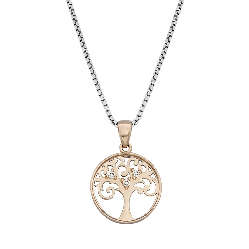 Gargantilla en plata Ley 925, Árbol, con zircones, 50 cm. de largo, 1 mm. de ancho, de la coleccion Sueños