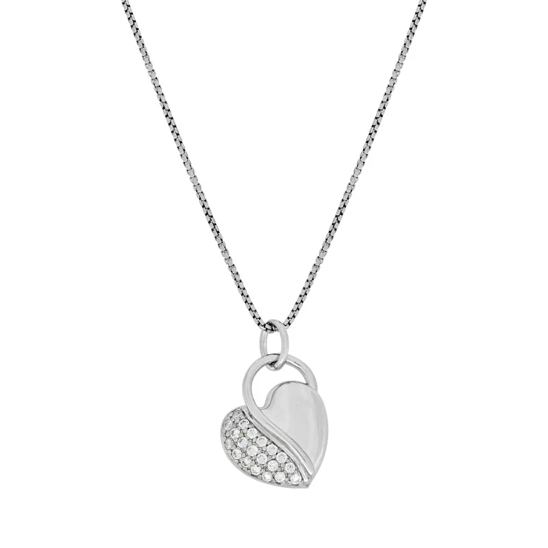 Gargantilla en plata Ley 925, Corazón, con cristales, 50 cm. de largo, 1 mm. de ancho, de la coleccion Sueños