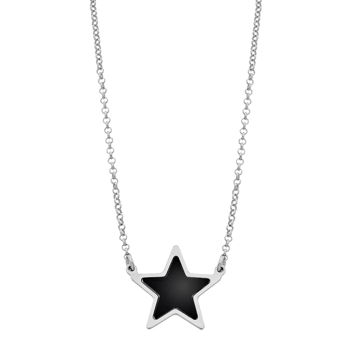 Gargantilla en plata Ley 925, Estrella, con onix, 45 cm. de largo, 1.50 mm. de ancho, de la coleccion Sueños