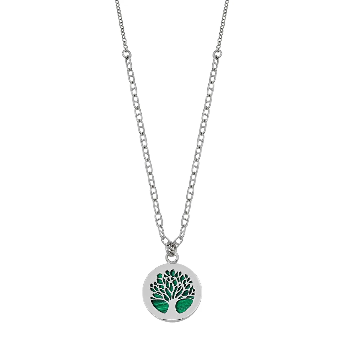 Gargantilla en plata Ley 925, Árbol, con piedra madre perla, 45 cm. de largo, 1 mm. de ancho, de la coleccion Sueños