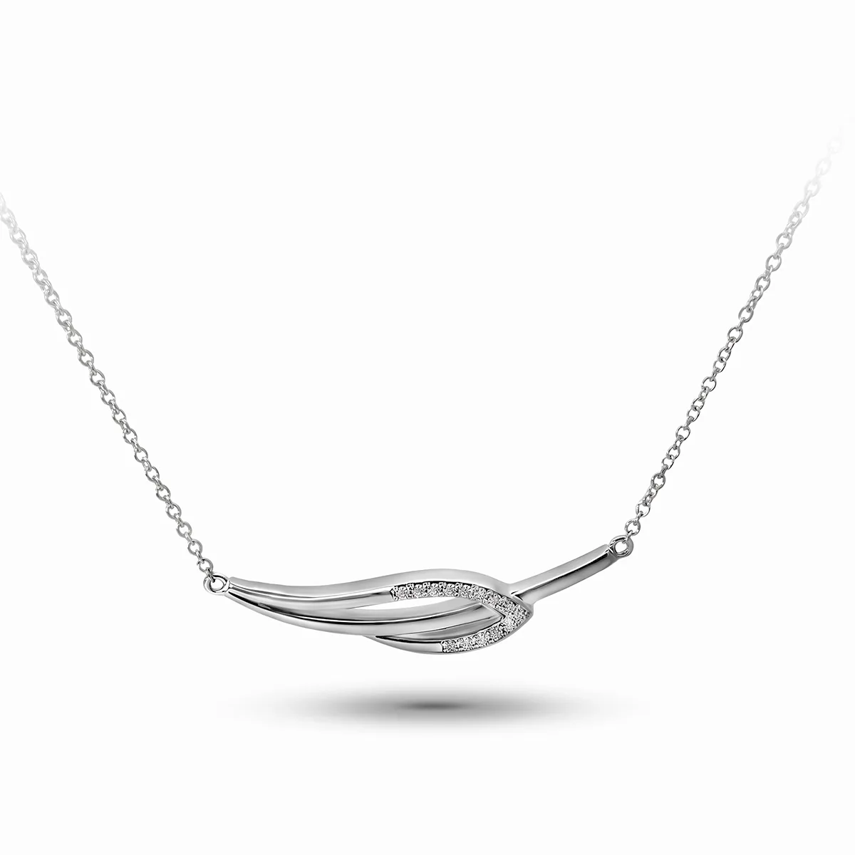 Gargantilla en plata Ley 925, Hoja, con diamante de laboratorio de 0.15 Ct, 42 cm. de largo, 1 mm. de ancho, de la coleccion Sueños