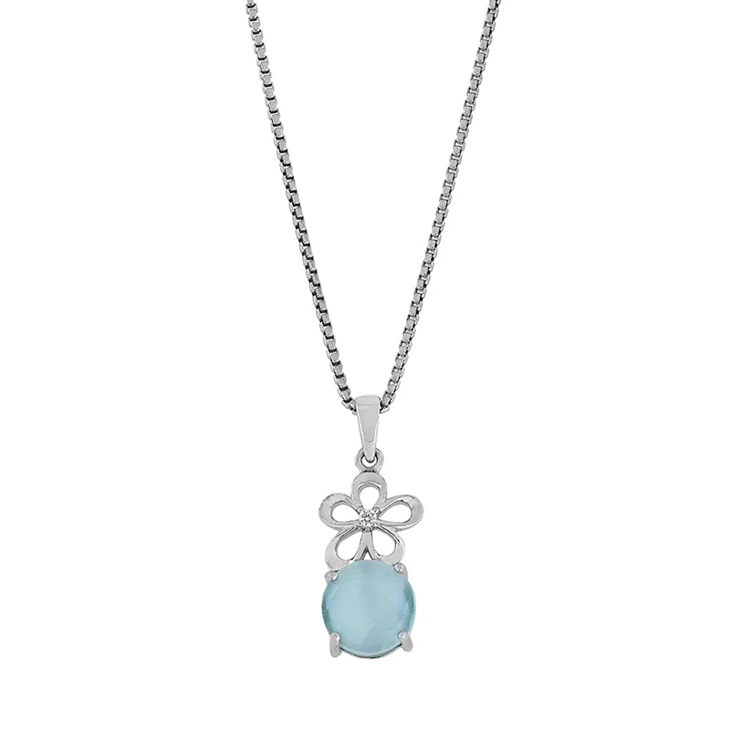 Gargantilla en plata Ley 925, Flores, con cristal central y decoración en cristal, 50 cm. de largo, 1 mm. de ancho, de la coleccion Sueños
