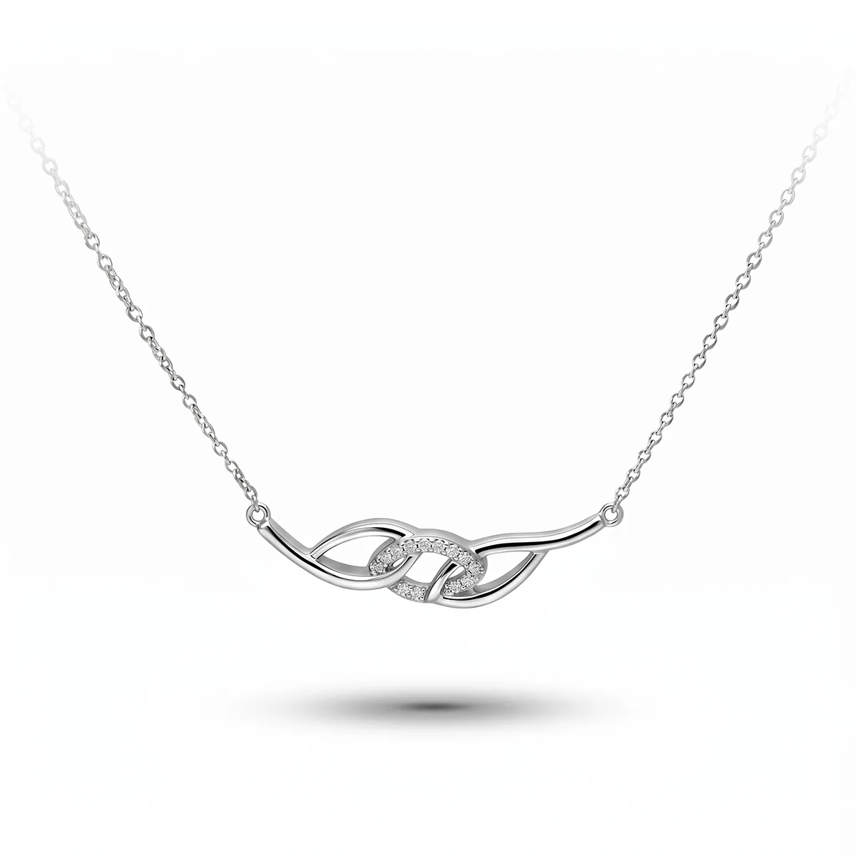 Gargantilla en plata Ley 925, Hoja, con diamante de laboratorio de 0.10 Ct, 42 cm. de largo, 1.50 mm. de ancho, de la coleccion Sueños