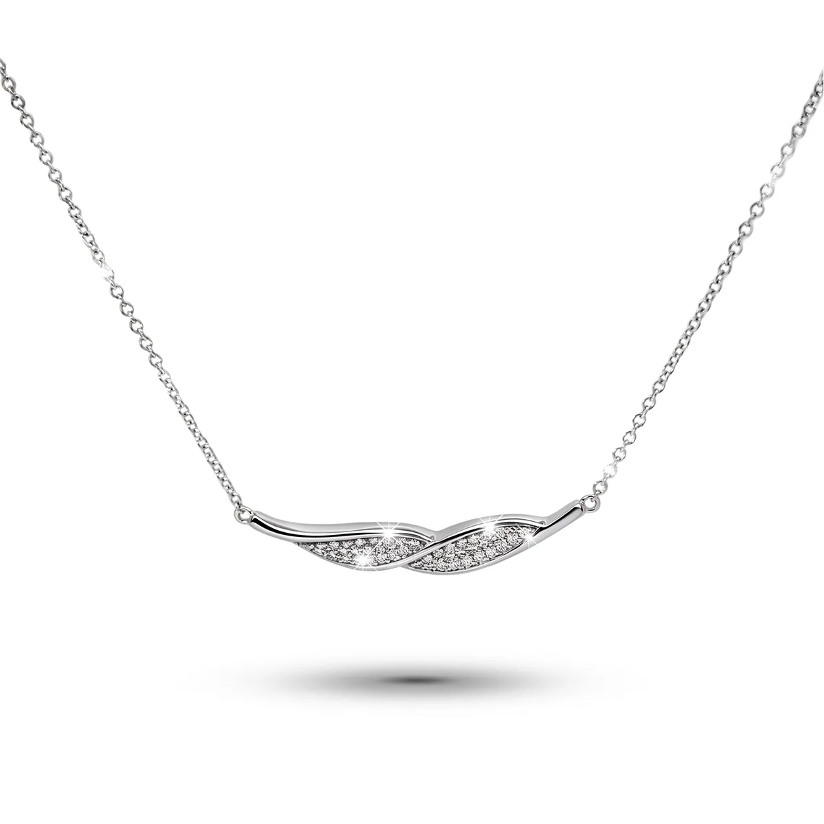 Gargantilla en plata Ley 925, Hoja, con diamante de laboratorio de 0.40 Ct, 42 cm. de largo, 1 mm. de ancho, de la coleccion Sueños