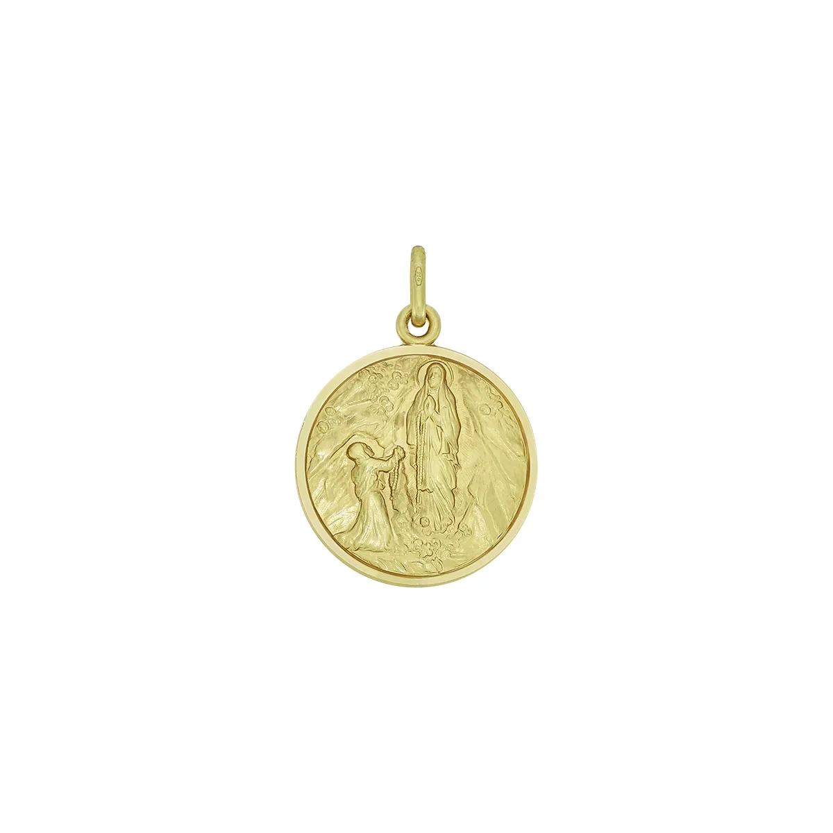 Medalla en oro amarillo de 18 Kilates satinado, Lourdes