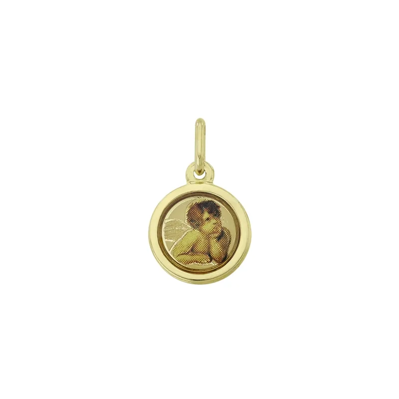 Medalla de ángel en oro amarillo de 18 Kilates, con resina