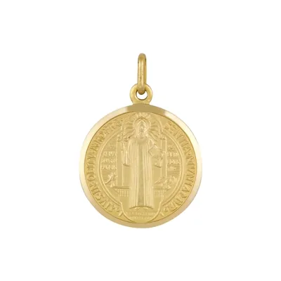 Medalla de San Benito en oro amarillo de 18 Kilates satinado