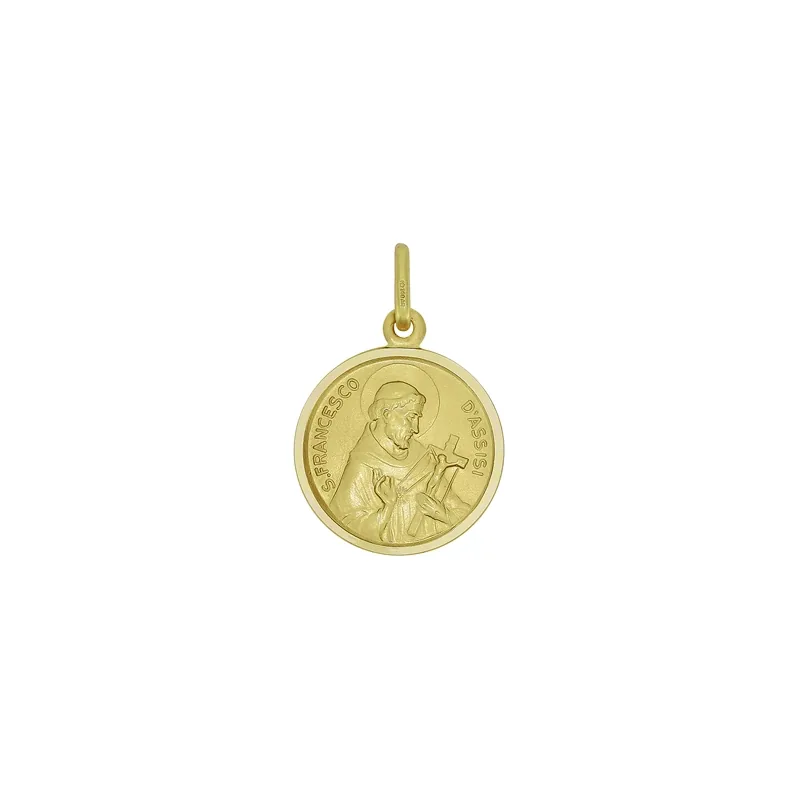 Medalla de San Francisco de Asís en oro amarillo de 18 Kilates satinado