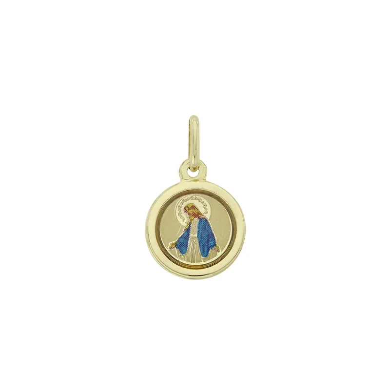 Medalla de la Virgen en oro amarillo de 18 Kilates, con resina
