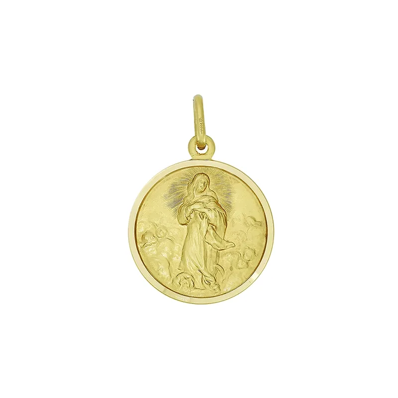 Medalla en oro amarillo de 18 Kilates satinado, Virgen
