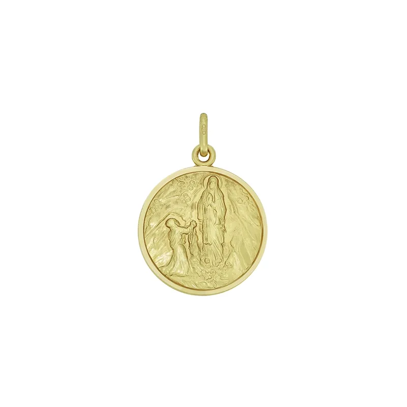 Medalla en oro amarillo de 18 Kilates satinado, Lourdes