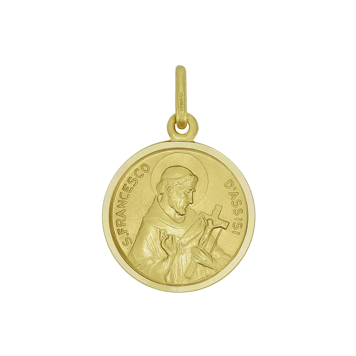 Medalla de San Francisco de Asís en oro amarillo de 18 Kilates satinado