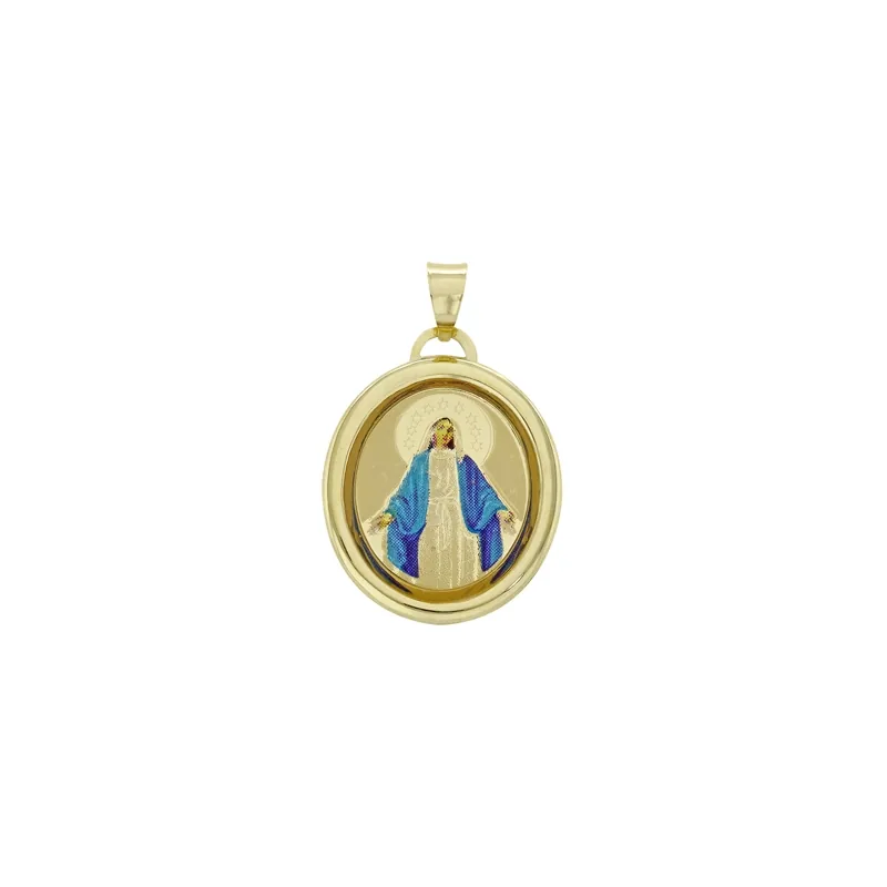 Medalla de la Virgen Milagrosa en oro amarillo de 18 Kilates con visos, con resina