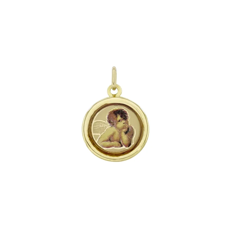 Medalla de ángel en oro amarillo de 18 Kilates, con resina