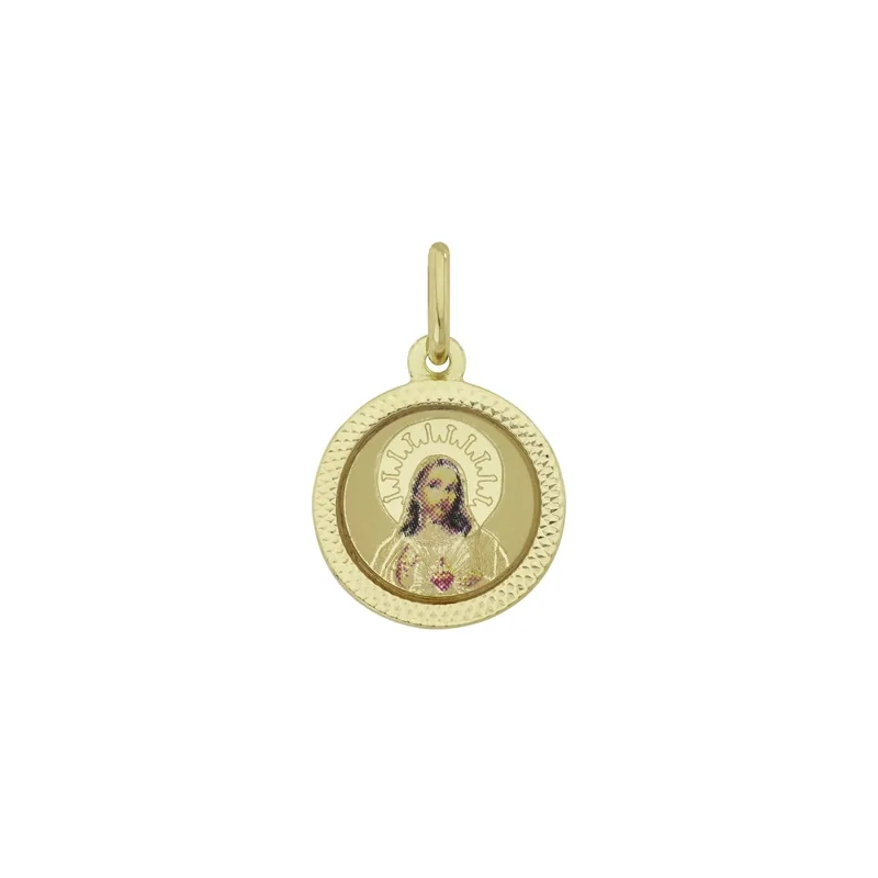 Medalla del Sagrado Corazón en oro amarillo de 18 Kilates con visos, con resina