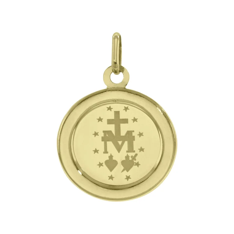 Medalla de la Virgen Milagrosa en oro amarillo de 18 Kilates satinado