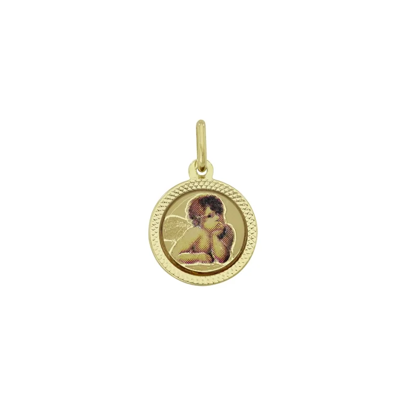 Medalla de ángel en oro amarillo de 18 Kilates con visos, con resina