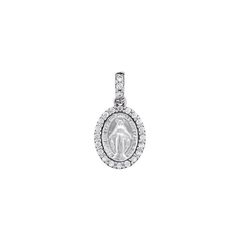 Medalla de la Virgen Milagrosa en oro blanco de 18 Kilates, con zircones