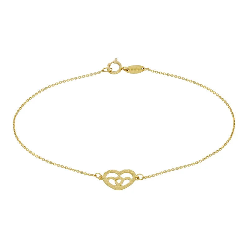 Pulsera de corazón en oro amarillo de 18 Kilates con visos