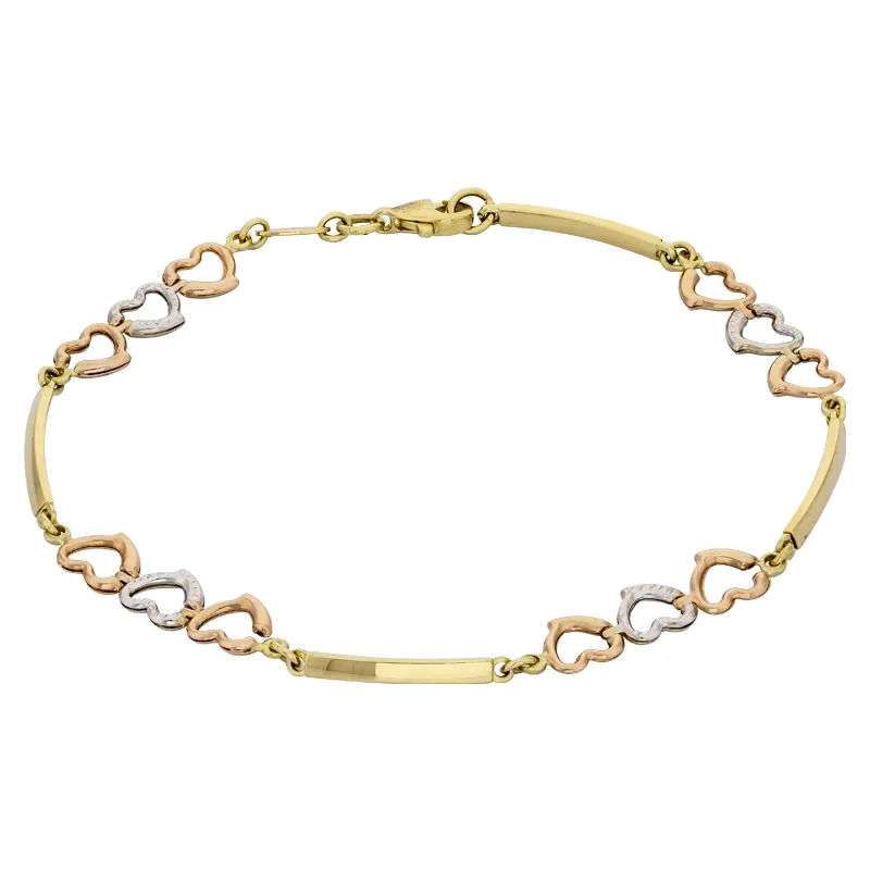 Pulsera de corazones en oro de 18 Kilates con visos
