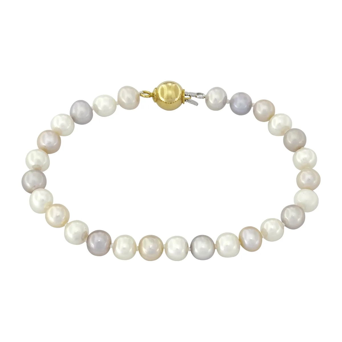 Pulsera con perlas de 6 mm de ancho aprox con broche en oro amarillo de 18 Kilates, 19 cm. de largo