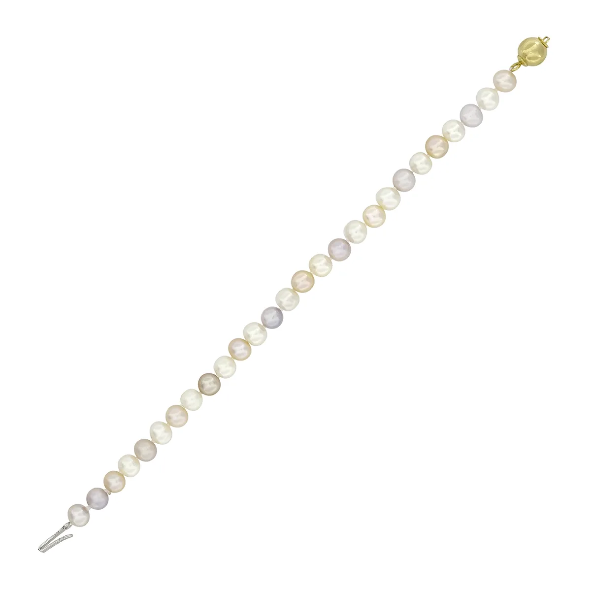 Pulsera con perlas de 6 mm de ancho aprox con broche en oro amarillo de 18 Kilates, 19 cm. de largo