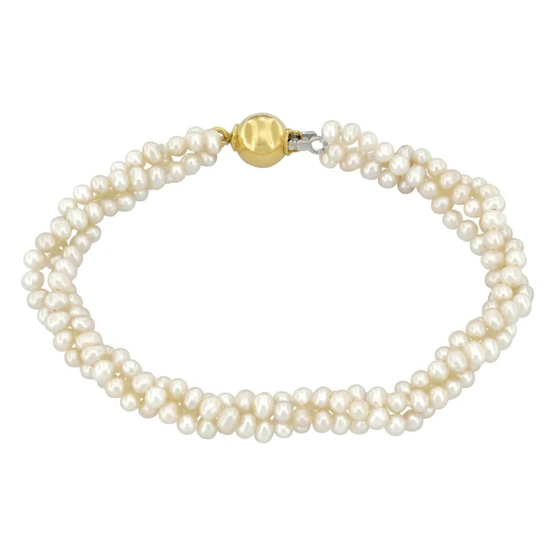 Pulsera con perlas de 3 mm de ancho aprox con broche en oro amarillo de 18 Kilates, 19 cm. de largo