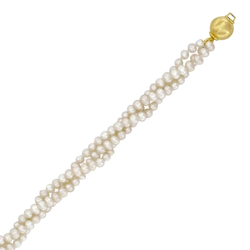 Pulsera con perlas de 3 mm de ancho aprox con broche en oro amarillo de 18 Kilates, 19 cm. de largo