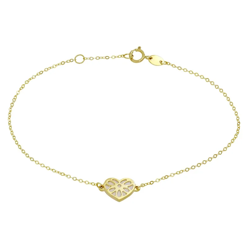Pulsera en oro amarillo de 18 Kilates, con piedra madre perla, 17 cm. de largo, 0.50 mm. de ancho