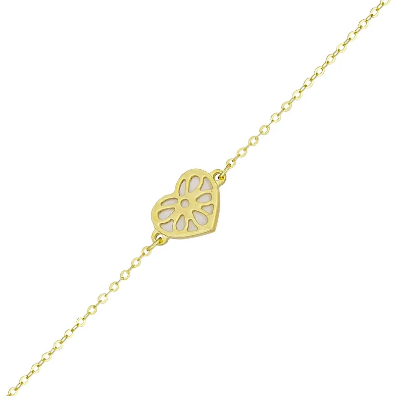 Pulsera en oro amarillo de 18 Kilates, con piedra madre perla, 17 cm. de largo, 0.50 mm. de ancho