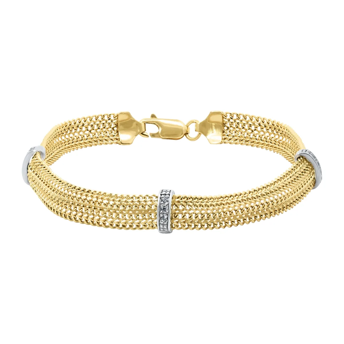 Pulsera en oro amarillo de 18 Kilates, con zircones, 19 cm. de largo, 6.50 mm. de ancho