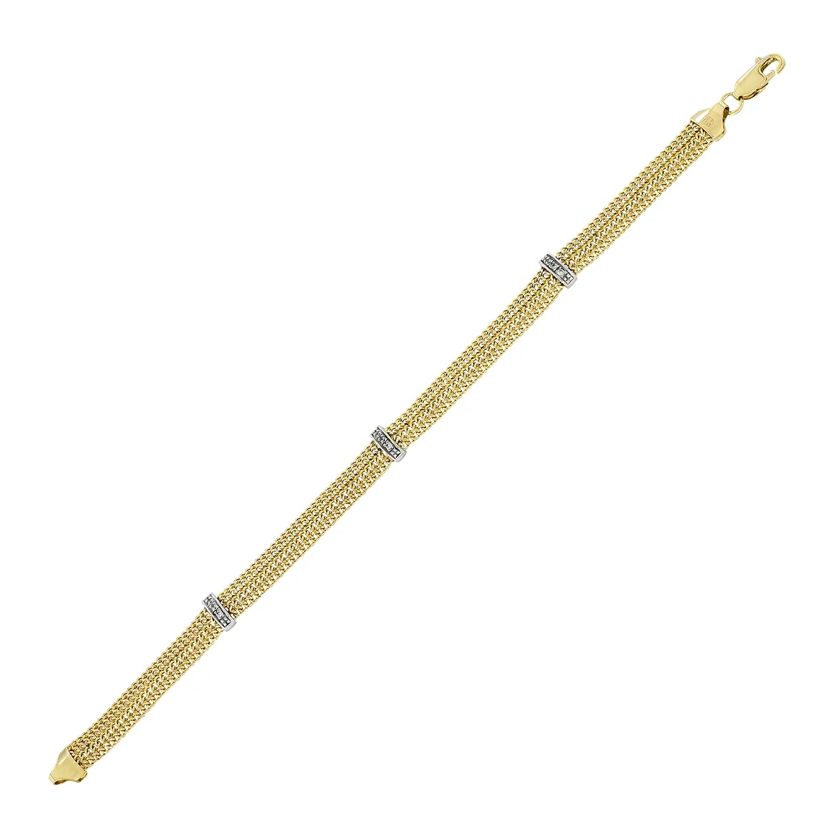 Pulsera en oro amarillo de 18 Kilates, con zircones, 19 cm. de largo, 6.50 mm. de ancho