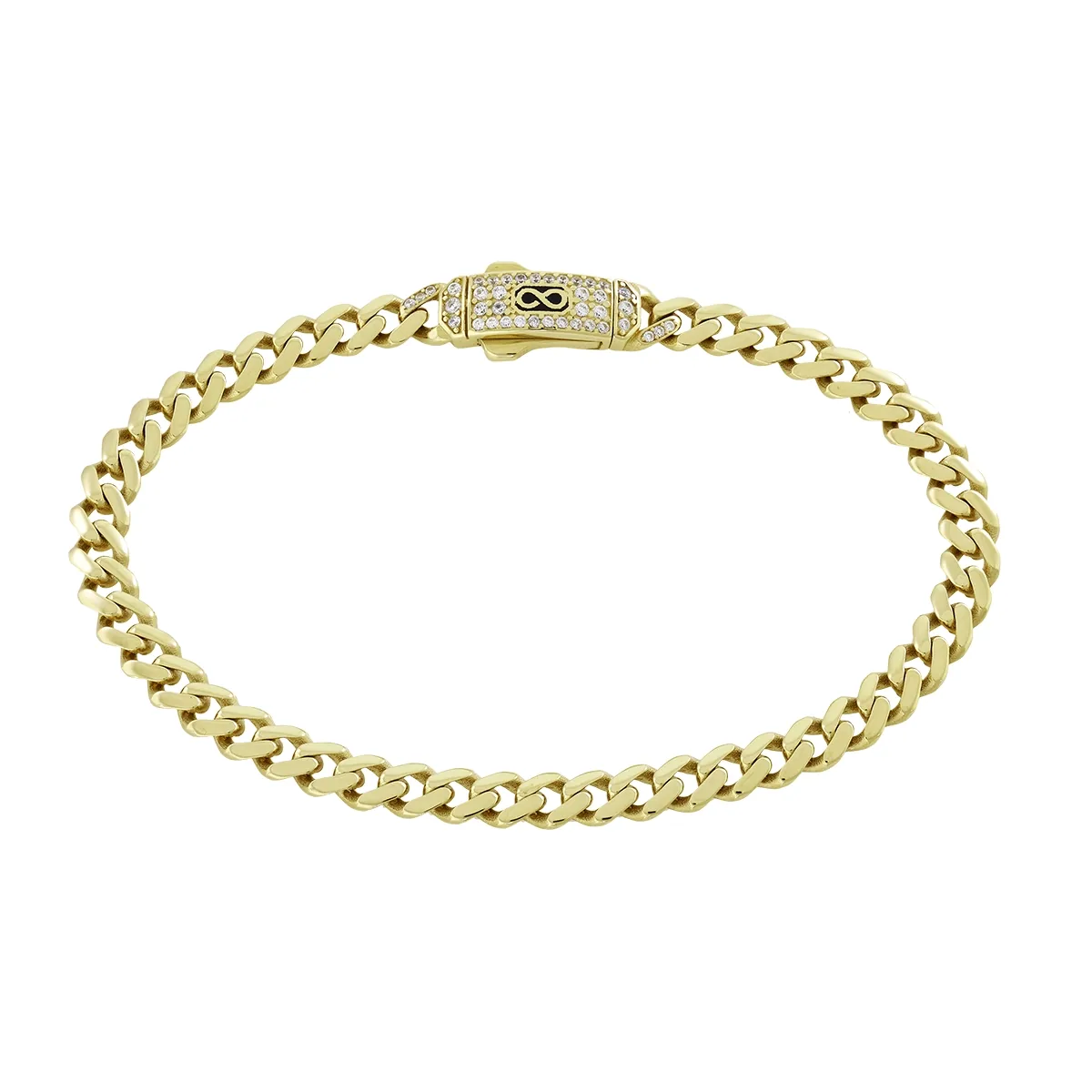 Pulsera en oro amarillo de 18 Kilates, con zircones, 19 cm. de largo, 5 mm. de ancho