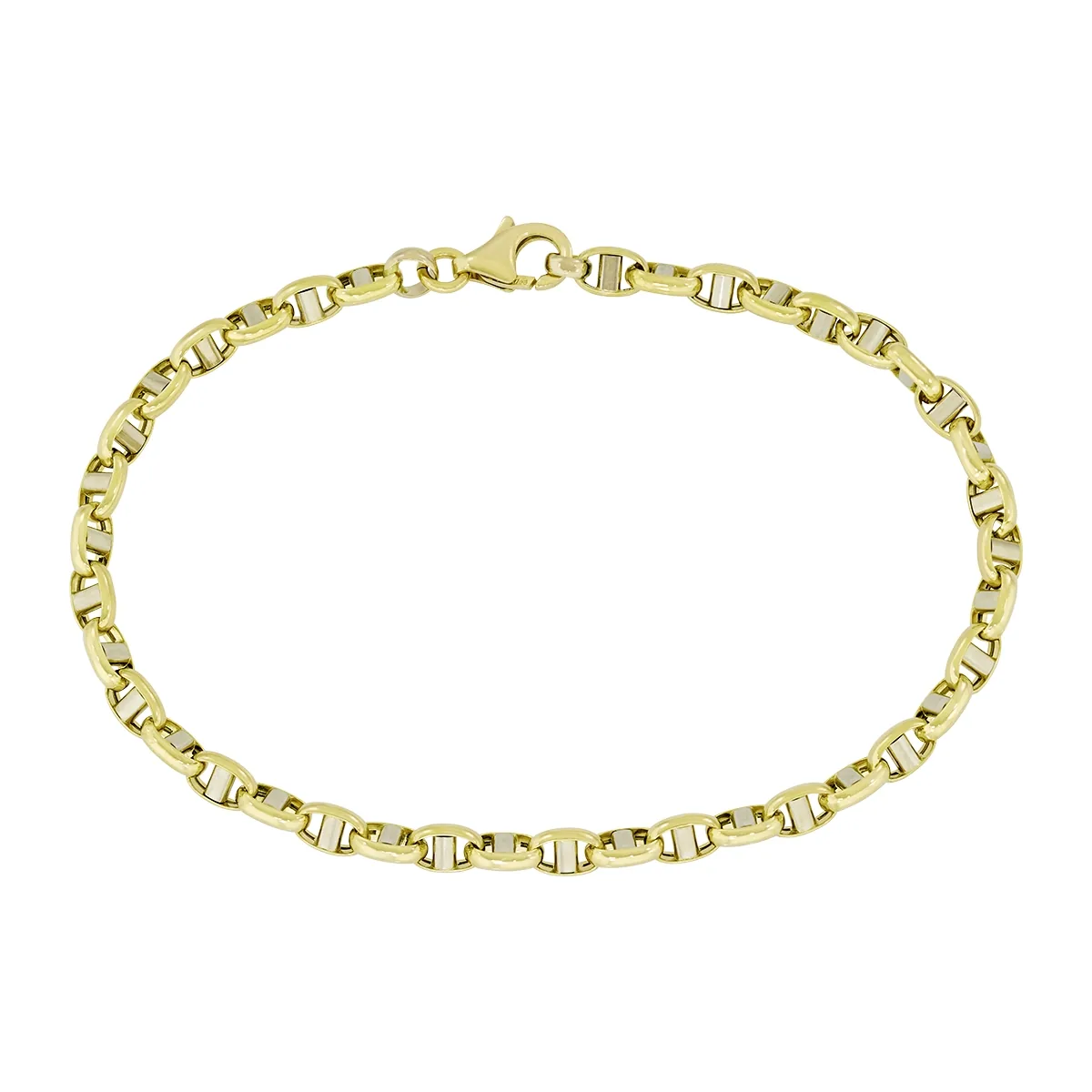 Pulsera en oro amarillo de 18 Kilates, 21 cm. de largo, 4 mm. de ancho, con terminado en Ancla