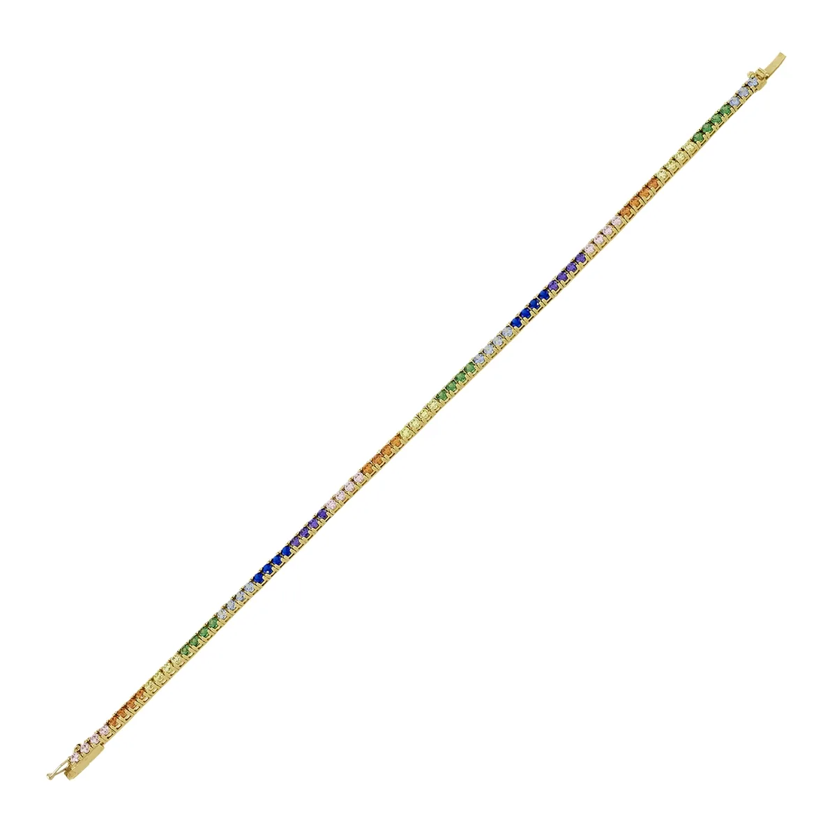 Pulsera Tenis en oro amarillo de 18 Kilates, con zircones de colores