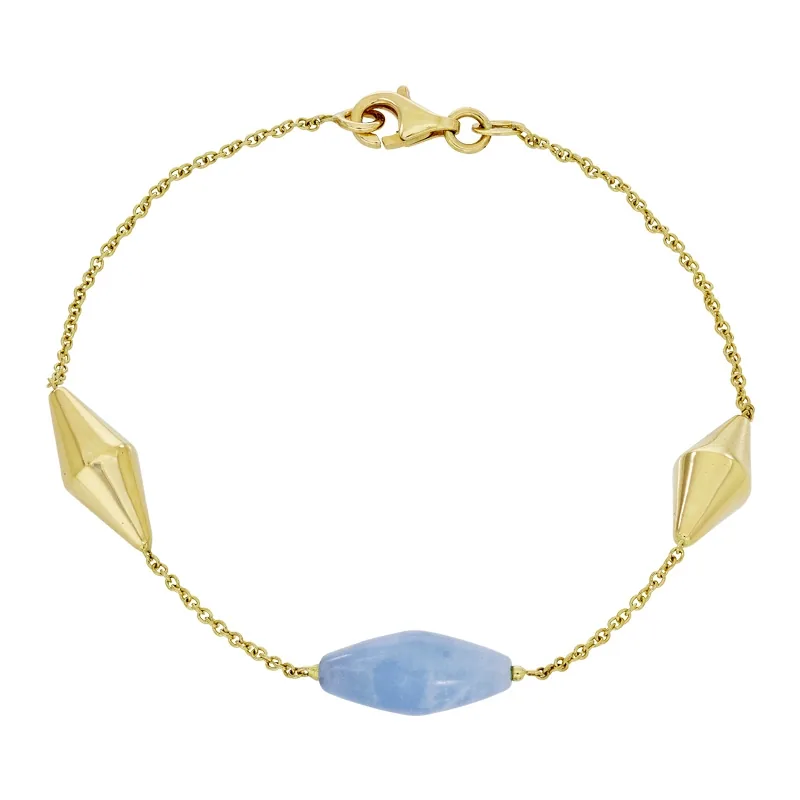 Pulsera en oro amarillo de 18 Kilates, con aqua milk, 19 cm. de largo, 0.70 mm. de ancho