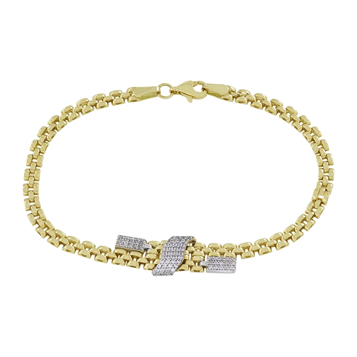 Pulsera en oro amarillo de 18 Kilates, con zircones, 19 cm. de largo, 3.50 mm. de ancho