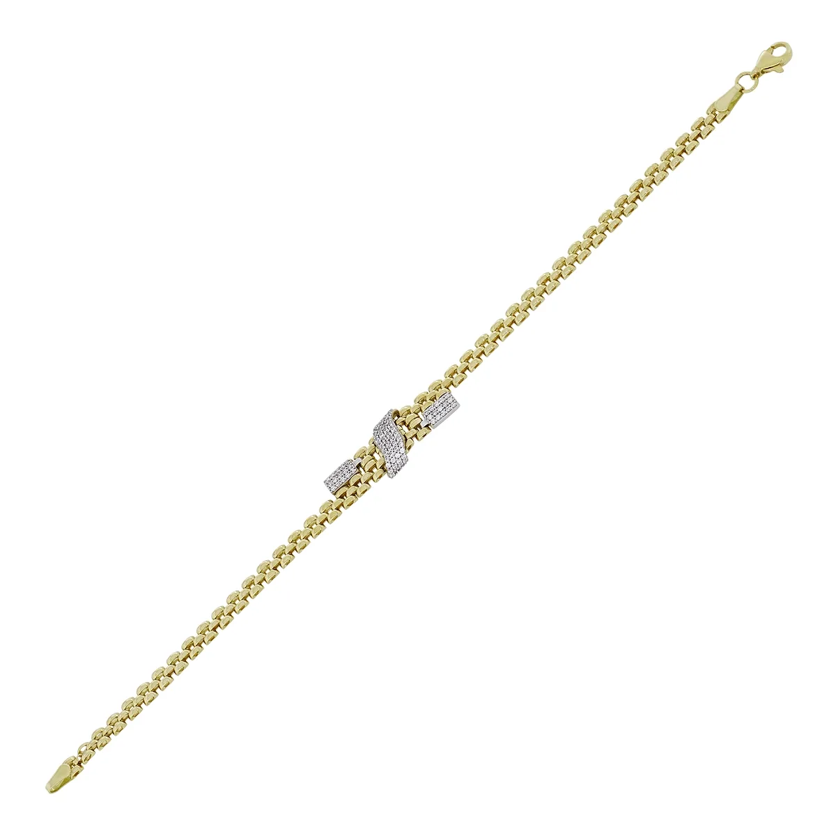 Pulsera en oro amarillo de 18 Kilates, con zircones, 19 cm. de largo, 3.50 mm. de ancho