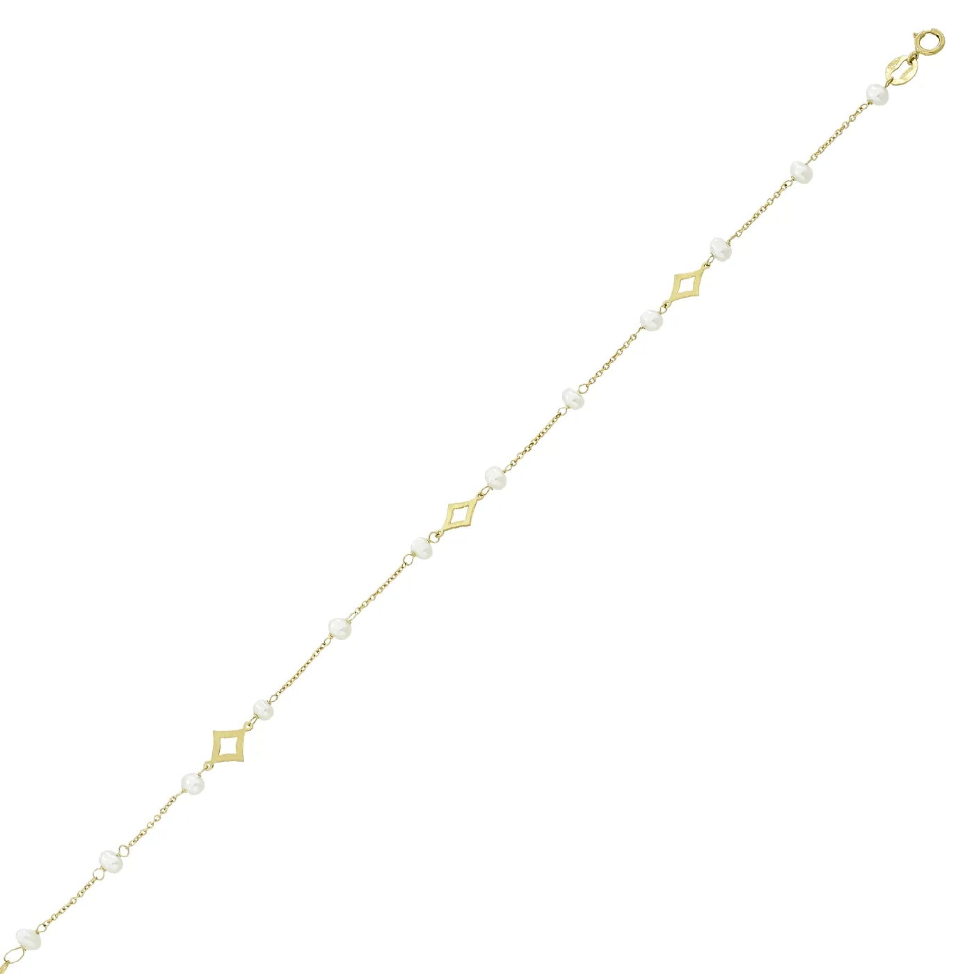 Pulsera en oro amarillo de 18 Kilates, con perlas, 18 cm. de largo, 0.50 mm. de ancho