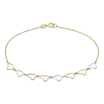 Pulsera de corazones en oro 3 tonos de 18 Kilates
