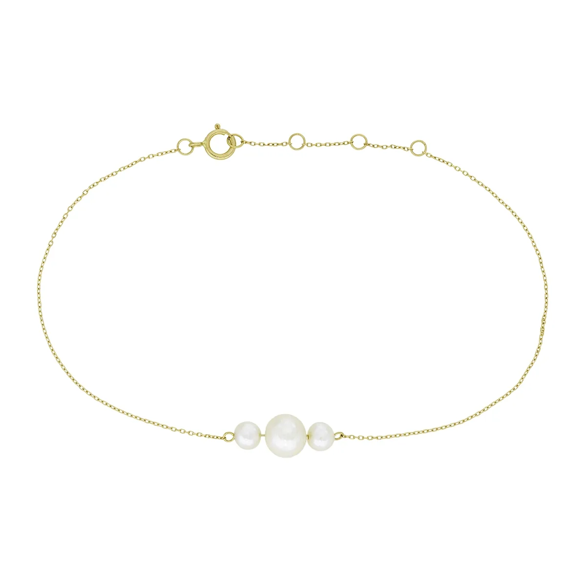 Pulsera en oro amarillo de 18 Kilates, con perlas centrales de 4 mm de ancho aprox, 18 cm. de largo, 0.50 mm. de ancho