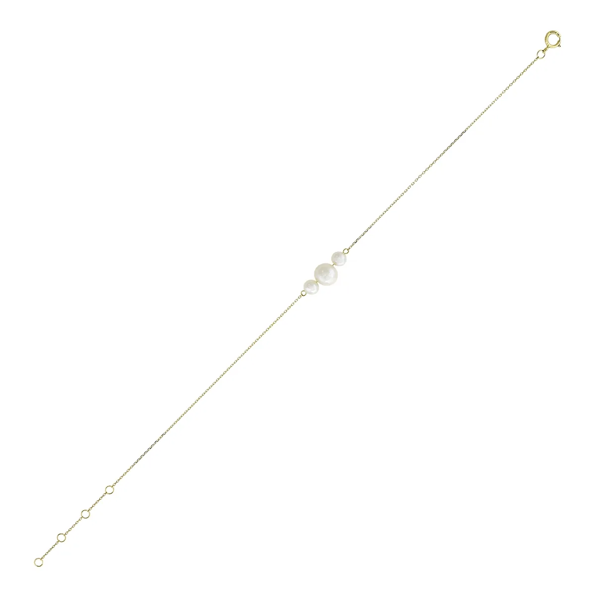 Pulsera en oro amarillo de 18 Kilates, con perlas centrales de 4 mm de ancho aprox, 18 cm. de largo, 0.50 mm. de ancho