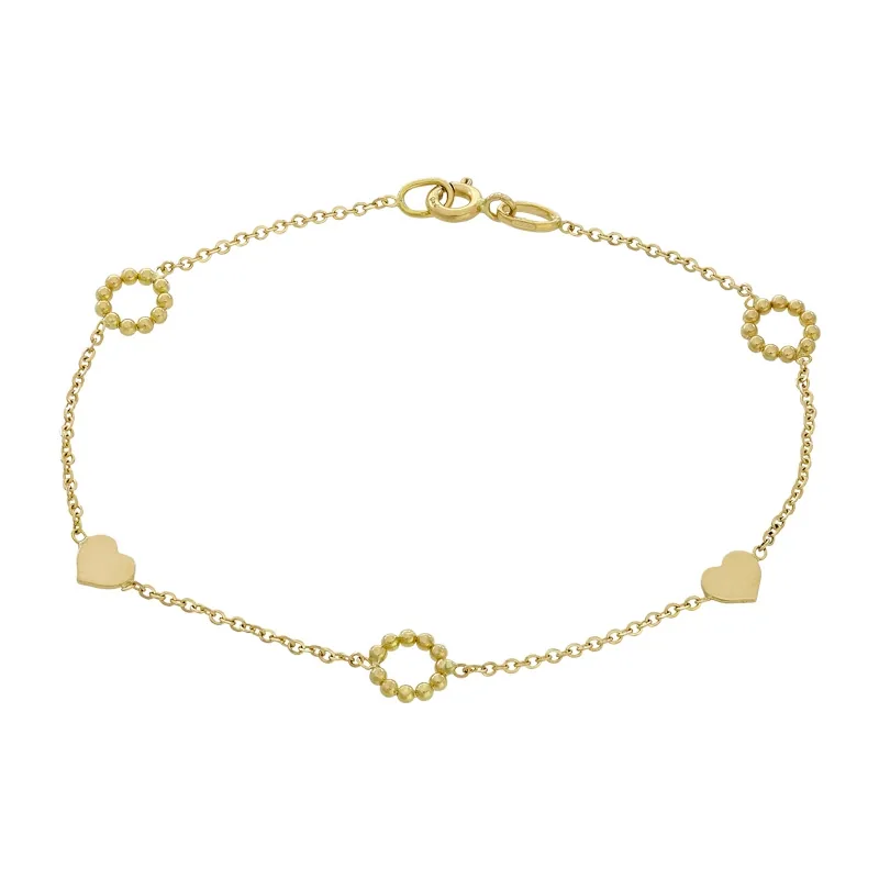 Pulsera con círculos y corazones en oro amarillo de 18 Kilates
