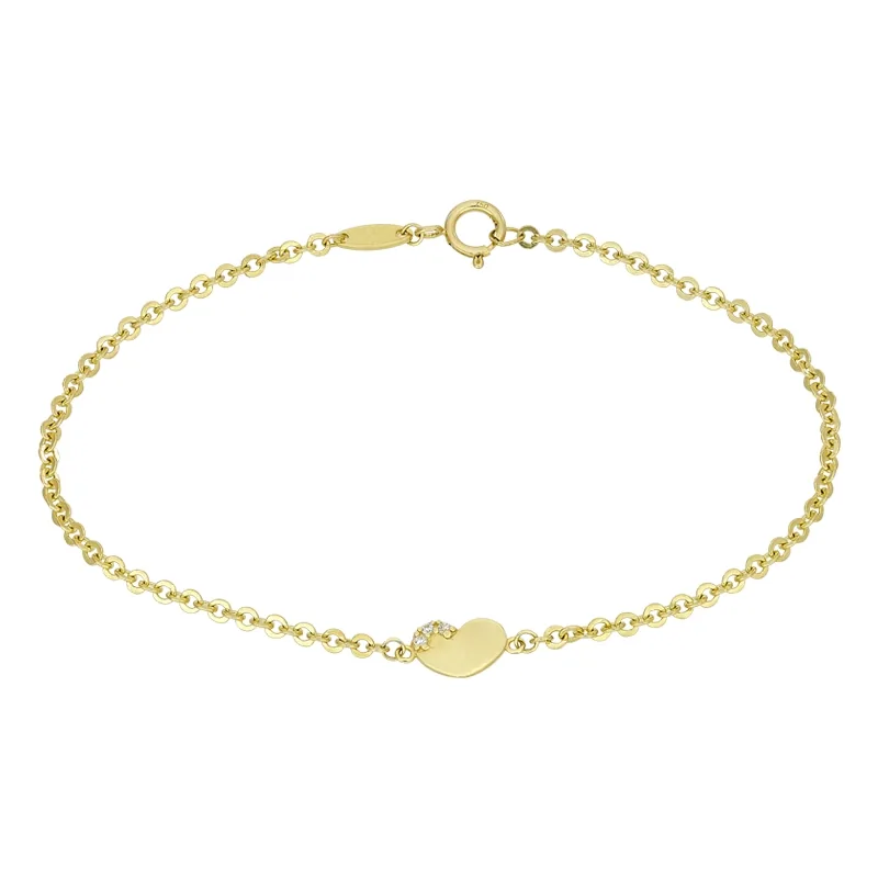Pulsera con corazón en oro amarillo de 18 Kilates, con zircones