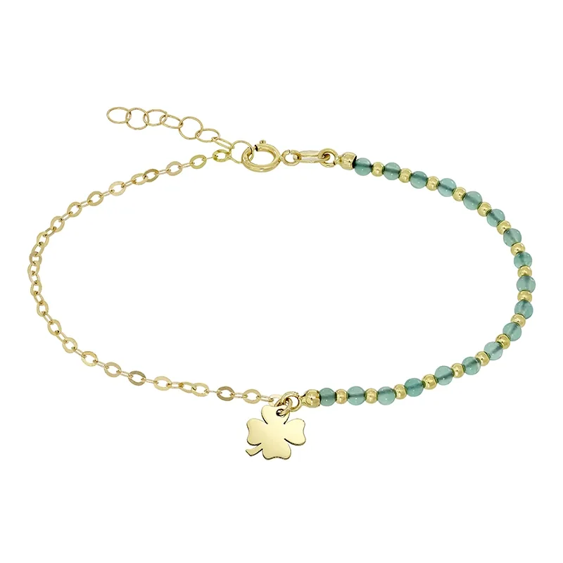 Pulsera con trébol en oro amarillo de 18 Kilates, con cuarzos verdes